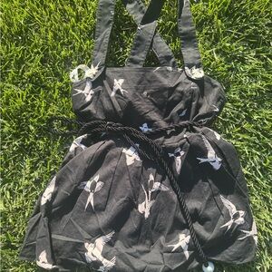 Zimmerman Adorable Black Top with Bird Print and Rope Belt